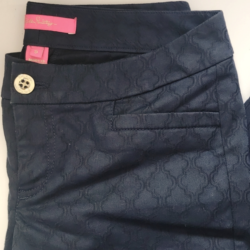 Lily Pulitzer Navy Blue Patterned Skinny Pants Sz 0 - Picture 4 of 12